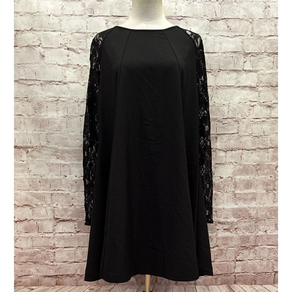 Simply Styled By Sears Dress Womens Medium Missy Lace Sleeve Swing Black NEW